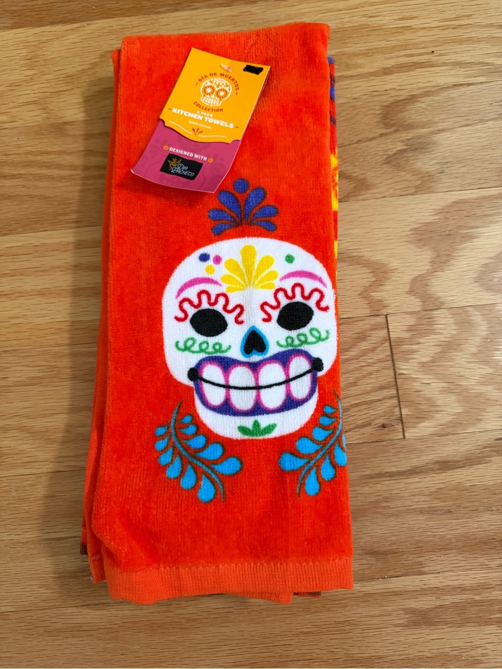 Day of the dead Orange Sugar Skull kitchen Towels
